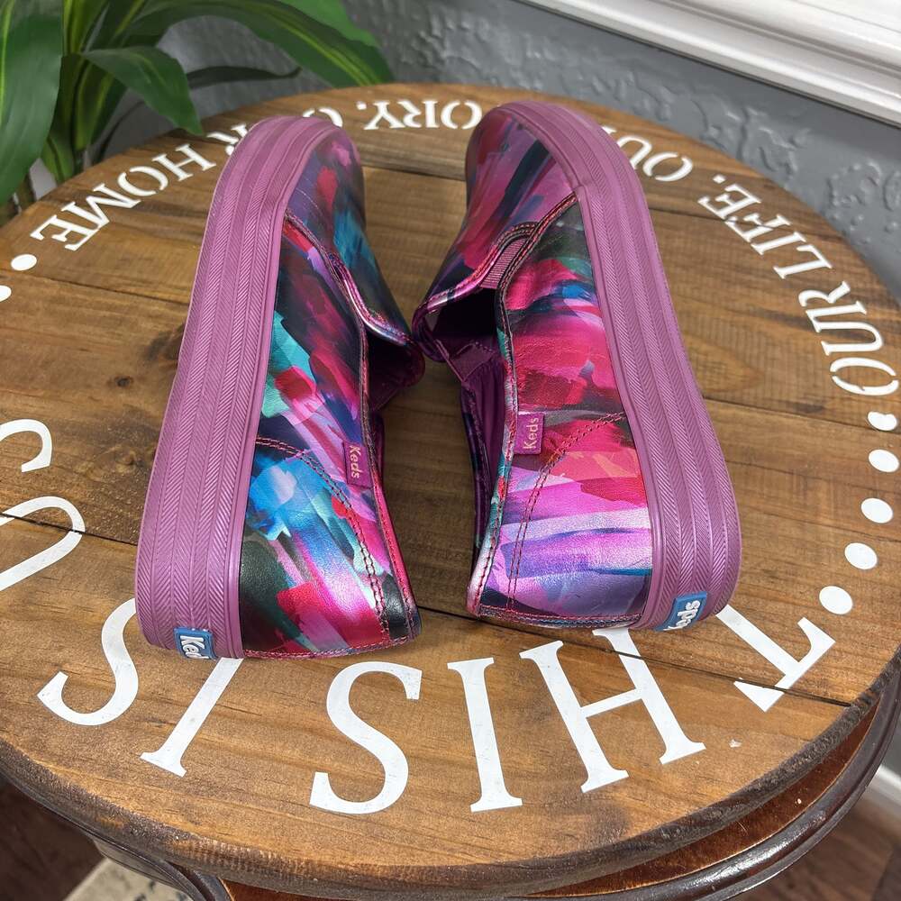 Keds Slip-On Sneakers in Magenta, Teal & Blue Brushstroke Print - Picture 10 of 12